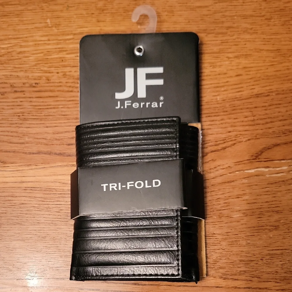 J.Ferrar Black Tri Fold Mens RFID Blocking Wallet Black NEW